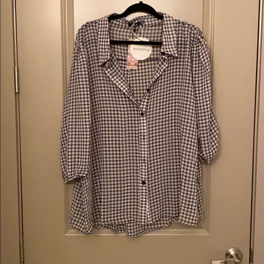 Sheer Gingham Print Blouse